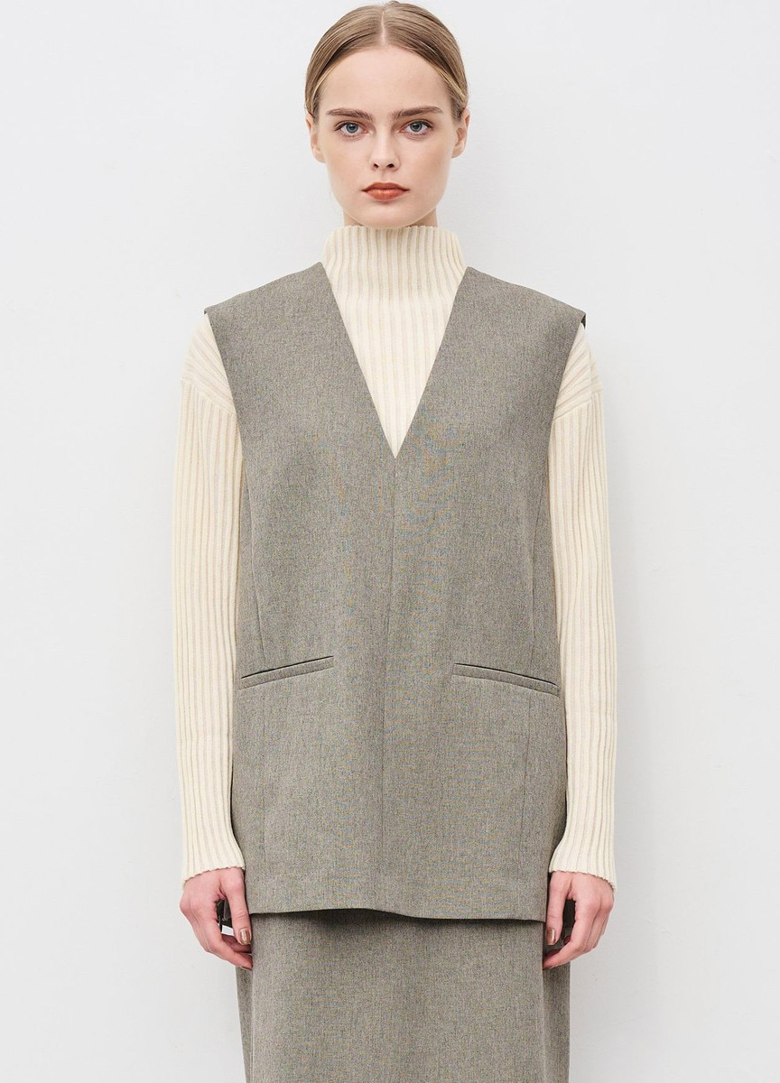 仿羊毛斜紋織長背心